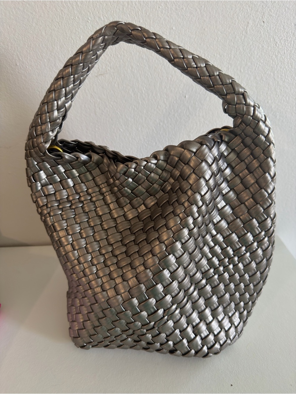 Woven Metallic Silver Crossbody Hobo Bag